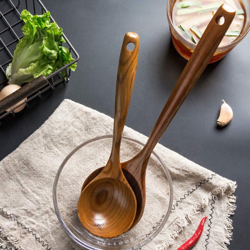 Renawe 2 Pcs Wooden Spoon Ladle for Cooking Spoons Best Non Toxic Kitchen Tools -14 inch Long Kitchen Cooking Utensil & 11 inch Best Wood Spoons Large Deep Ladle Serving Spoons Soup Ladles Set - Image 4